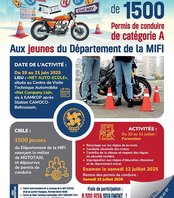 Une nouvelle chance pour les jeunes mototaximen de la Mifi : 1 500 permis de conduire en vue !